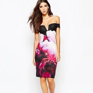 ASOS Ginger Fizz Pink Floral Bardot Dress